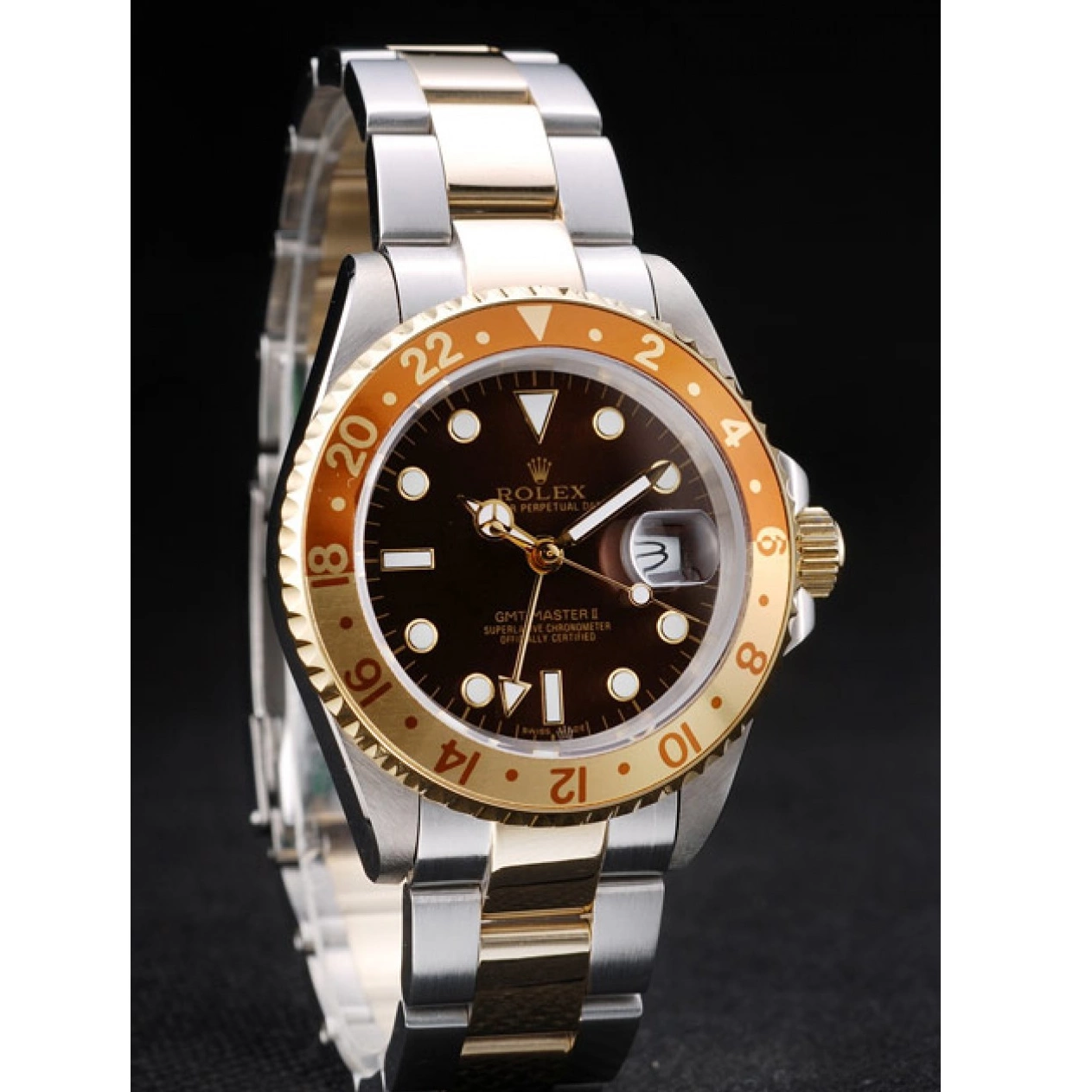 Aaa replica watch Bezel Master Dial Brown Colored GMT Watch Rolex Gold Ceramic II 0730